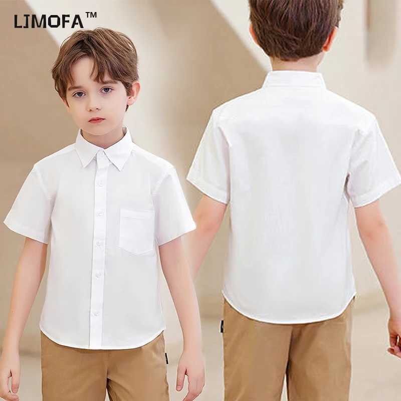 Linen pure cotton white shirt 2024 youth summer white T-shirt new childrens comfortable top childrens clothing button up shirtW240729