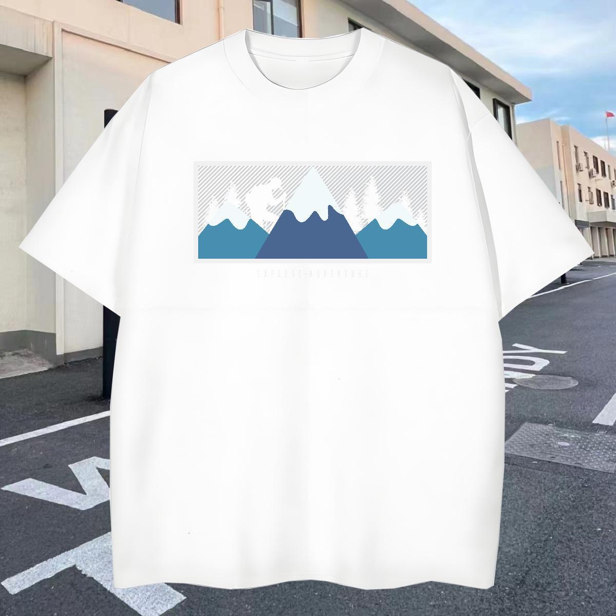 Popular Tshirt for Man Woman 230g 100% Cotton Hip Hop mountains Floral Print Round Neck Short Sleeve New Men T Shirts Tees