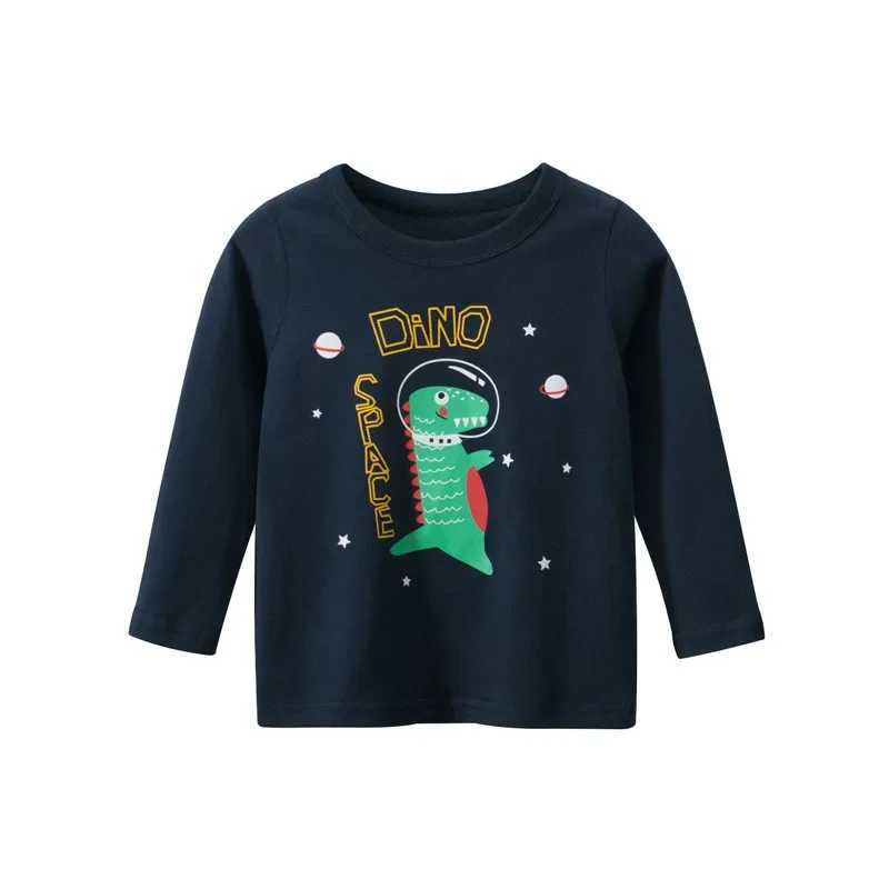 T-shirts 2024 Autumn Sweatshirt Boys Girls Cartoon Astronaut T-shirts Childrens Long Sleeve Rocket Cotton Tops Child Space Kids ClothesL24729