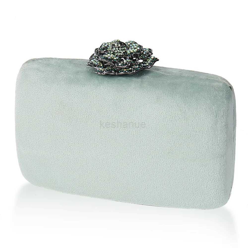 Diamonds Flower Velvet Evening Bag Women New Elegant Chain Banquet Dress Clutch Bag Ladies Wedding Dinner Party Box Small PursesXJ240729
