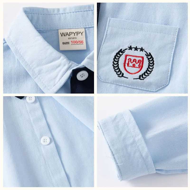 Boys casual collar shirt long sleeved single chest top childrens printed collar pure cotton autumn loose fit studentW240729
