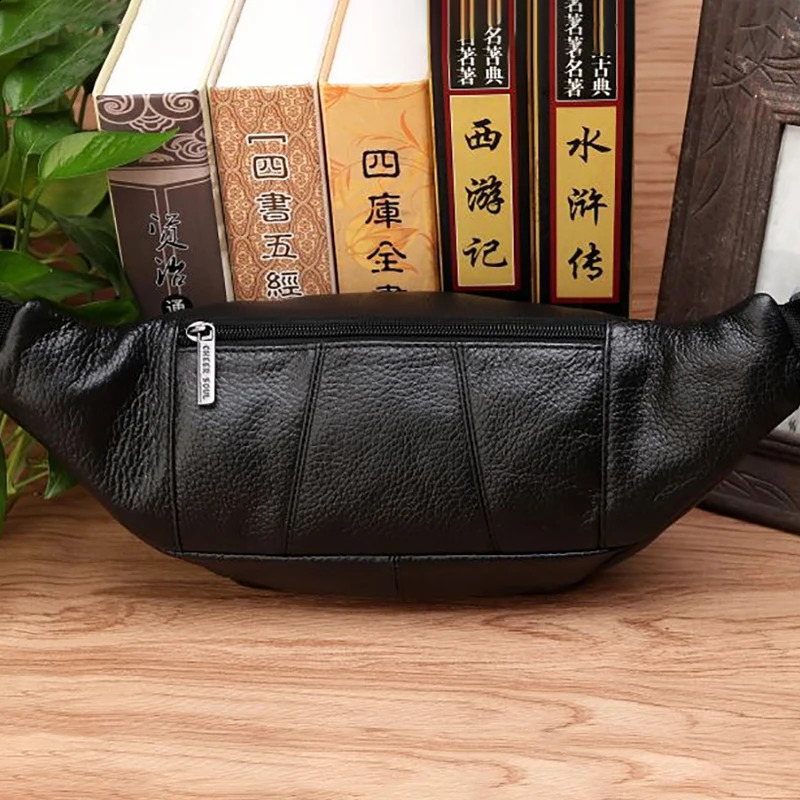 Genuine Leather Men Waist Fanny Pack Bags Sling Chest Pocket Pouch Travel Hiking Male Real Cowhide Loop Hip Belt Bum Bag 240729