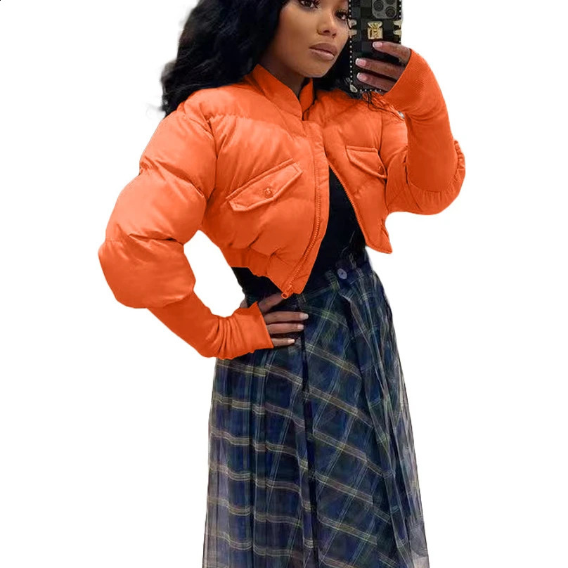 Gary Crop Puffer Jacket Women Pink Zipper V Neck Long Sleeve Ladies Warm Down Short Parkas Coats Outwear Short Coat Thin Light 240729