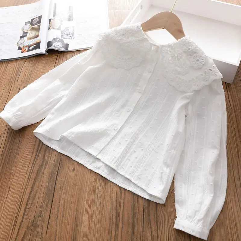 Spring and Autumn Youth Girls Cotton Princess Top 2024 New Korean Style Lace Collar Shirt Girls Coat 2 4 6 8 10 12W240729