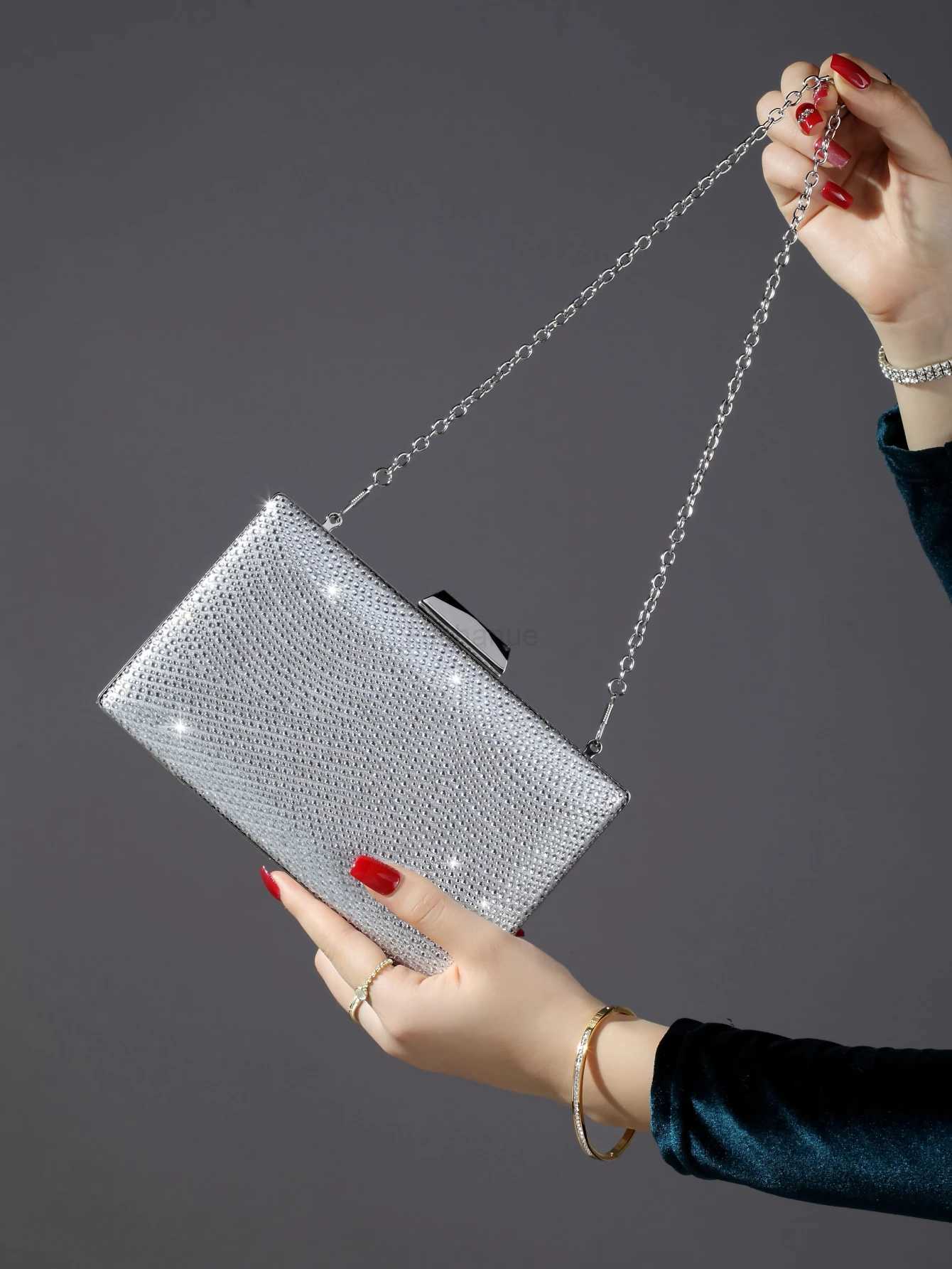 Evening Clutch Bag With Diamond Decoration For Women Mini Square Shoulder Bag With Chain StrapXJ240729