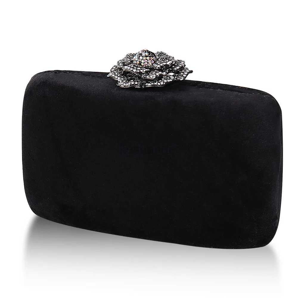 Diamonds Flower Velvet Evening Bag Women New Elegant Chain Banquet Dress Clutch Bag Ladies Wedding Dinner Party Box Small PursesXJ240729