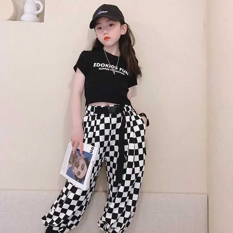 T-shirts 2023 Summer Girls T Shirt Baby Letter Tee Shirt Kids Crop Top Children Streetwear Clothes Fashion Solid Side Kids Girl ClothesL24729