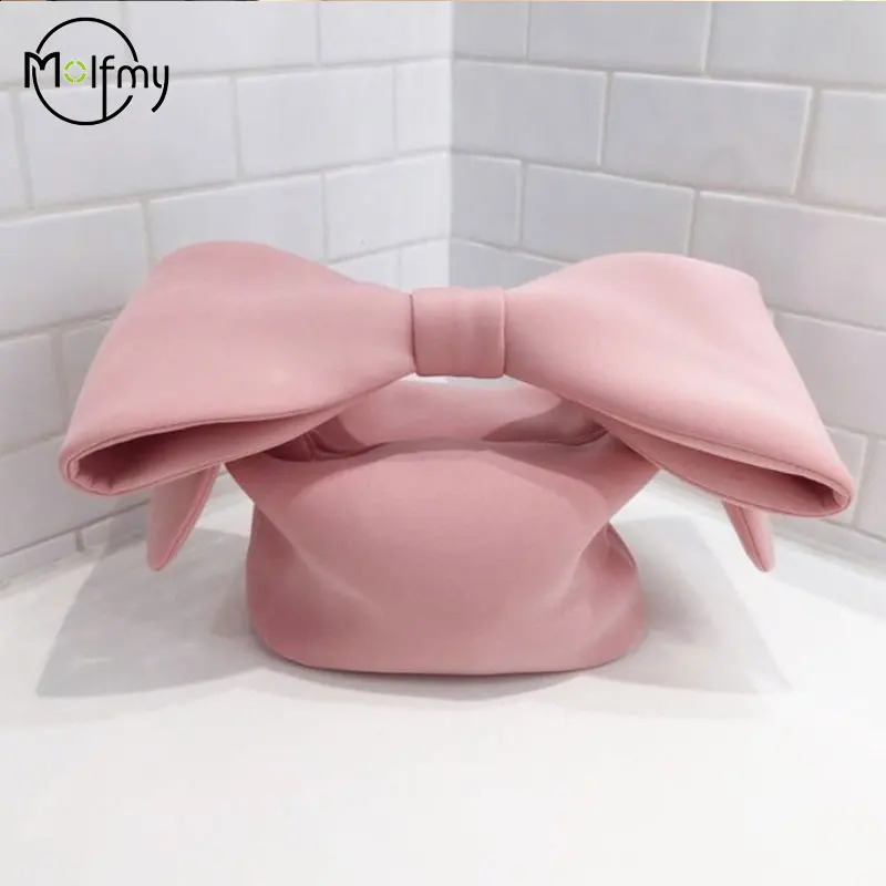 Evening Clutch Bag Spring Summer Handbag Woman Personality Pink Color Spliced Bow Many Wear Methods Handbag All Match Cute 2024 240729