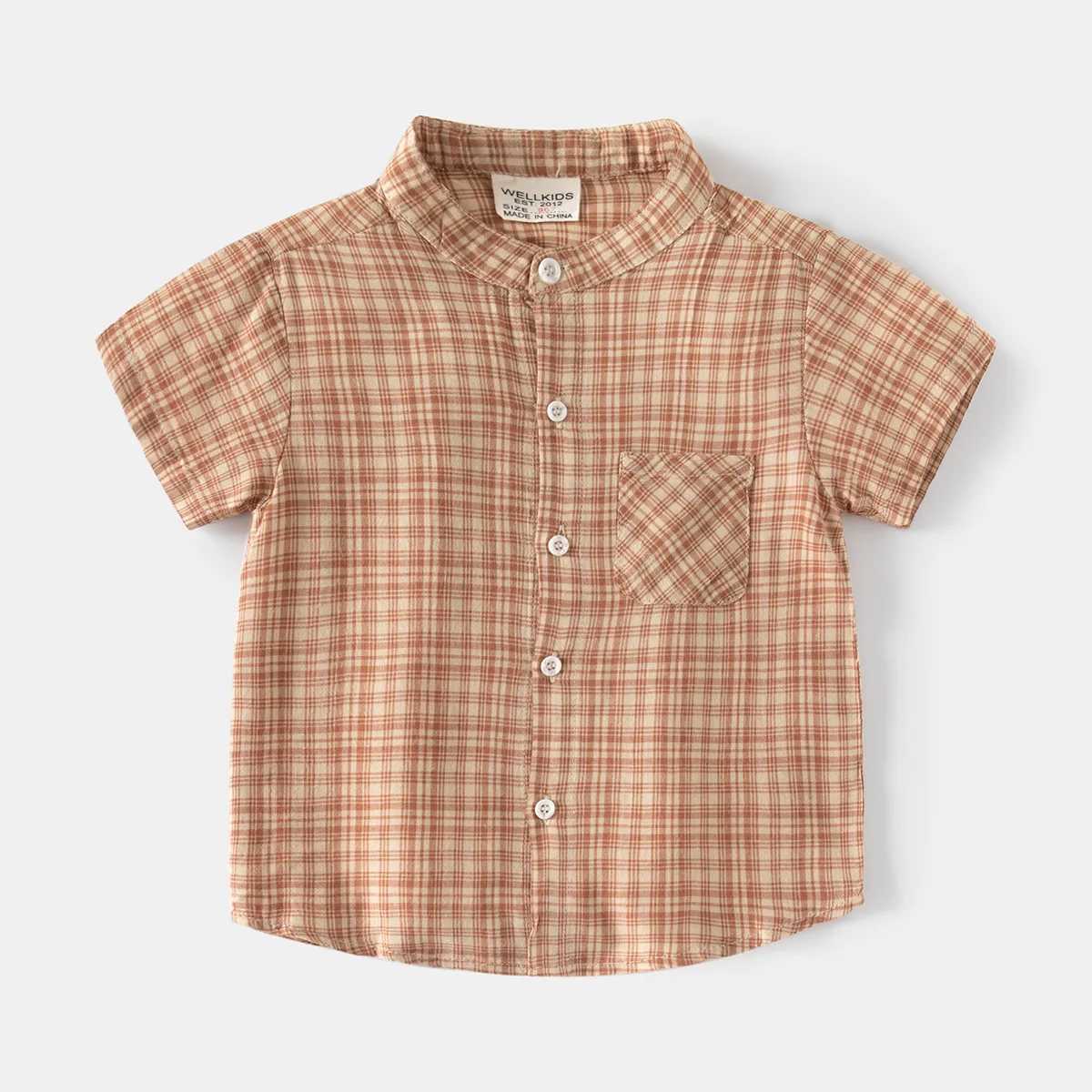 Baby boy summer collar plain short sleeved baby casual shirtW240729