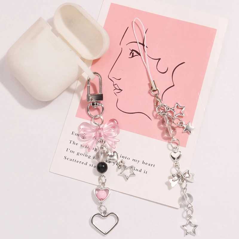Goth Y2K Phone Charm Bow Heart Star Keychain Pendant Kawaii Key Chain Bag Phone Chain Cute Accessory For Girls Women JewelryL240729