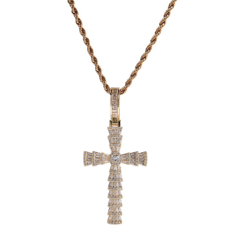 Hip Hop Multilayer Cross Pendant Necklace Full 5A Zircon Cool Men 18k Real Gold Plated Religion Jewelry