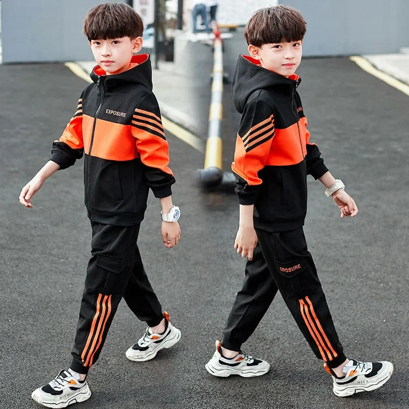 Fashion Boys Clothing Spring Autumn Patchwork Long Sleeve Sets 4 6 8 10 12 13 14 Years Teenagers Children Sports Clothing Jacket 240729