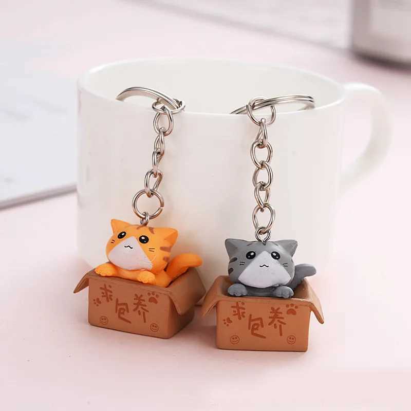 Cat And Box Cute Cat Couple Keychain Cat Car Key Chain Ladies Bag Pendant Small Jewelry Animal Key Ring Dating/Anniversar/GiftL240729