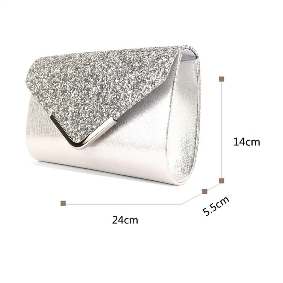 Women Envelope Evening Bag Glitter Ladies Chain Shoulder Shiny Banquet Long Purse Female Wedding Party Clutch Mini Handbag 240729