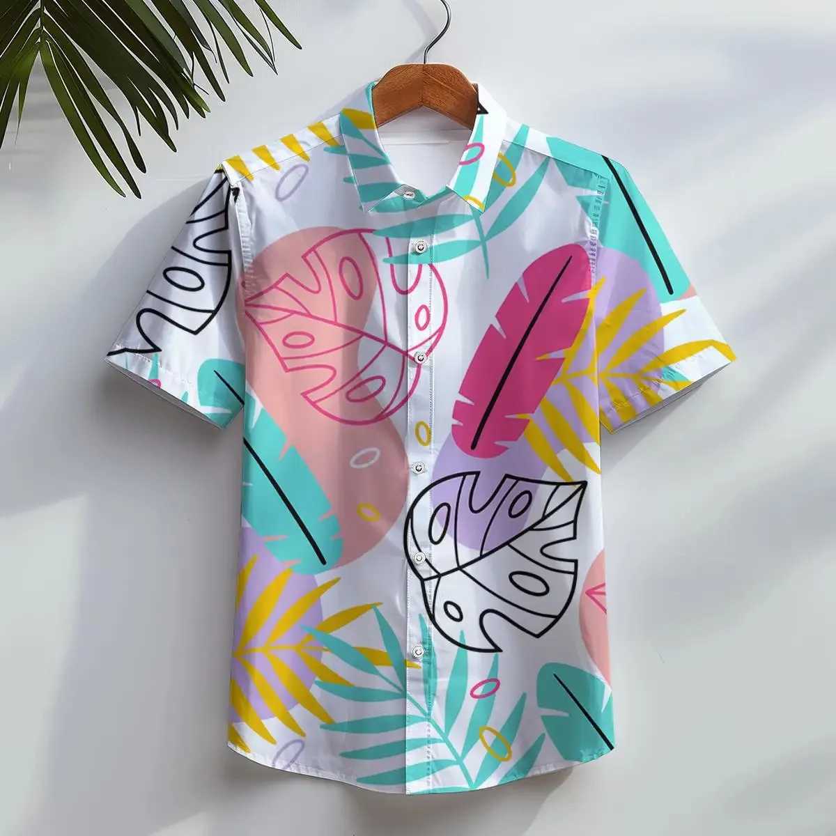 childrens beach casual short sleeved button down shirt tropical leaf flower 3D printed summer vacation clothingW240729