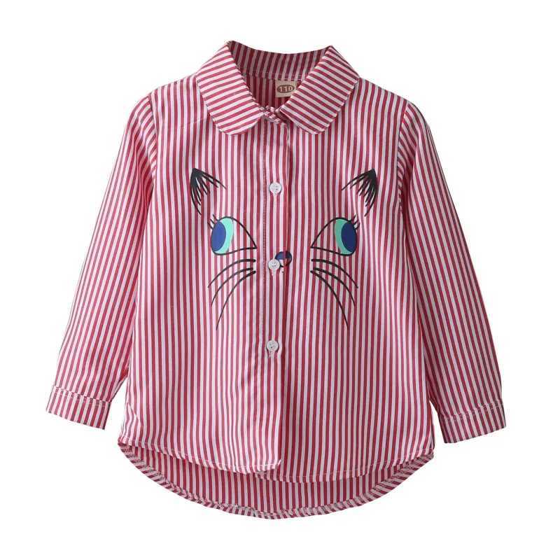 Fashion 2-7T childrens collar embroidered cartoon cat pattern long sleeved shirt topW240729