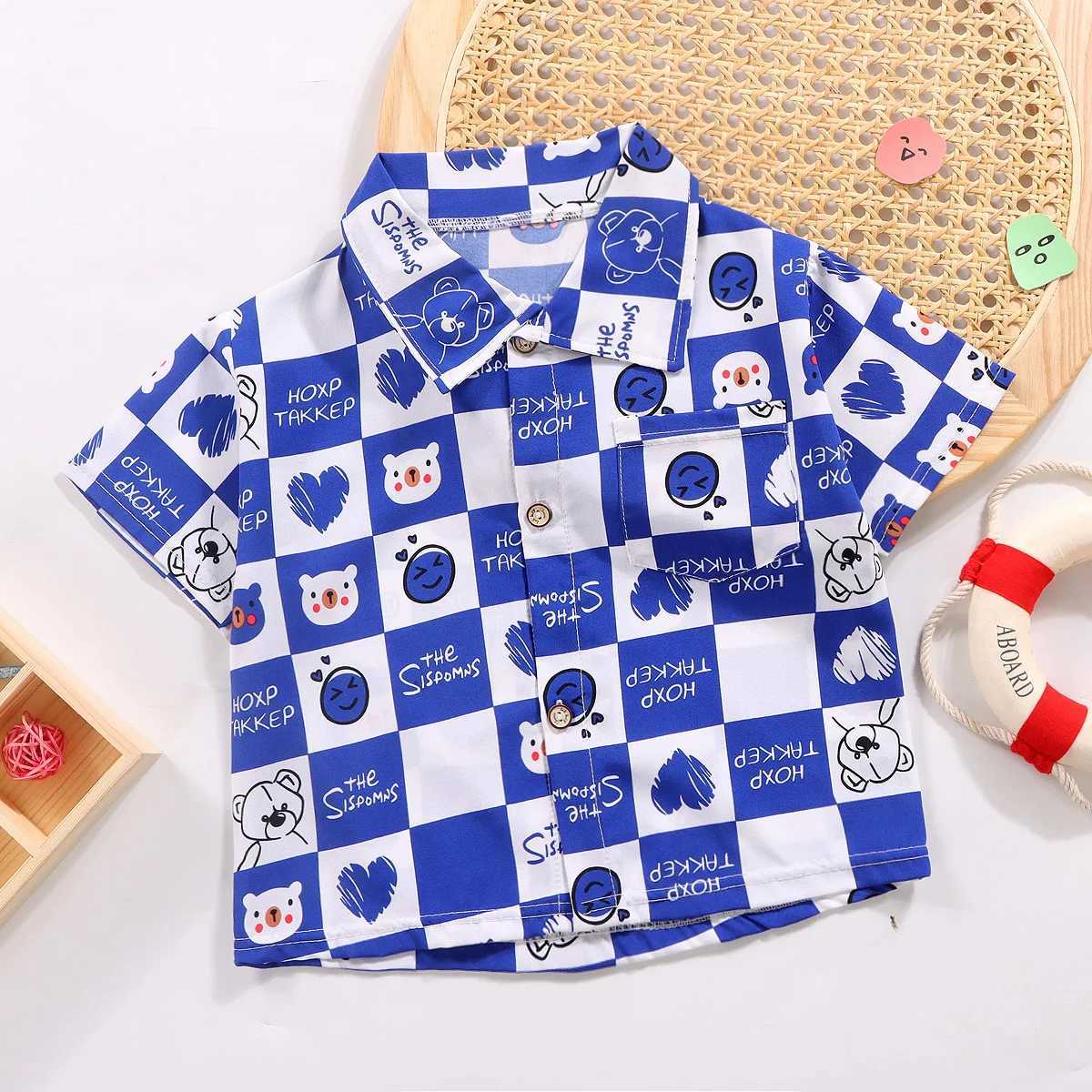 2024 Summer Boys and Girls 3D Printed Button Open Shirt Short Sleeve Casual Loose Portable T-shirtW240729