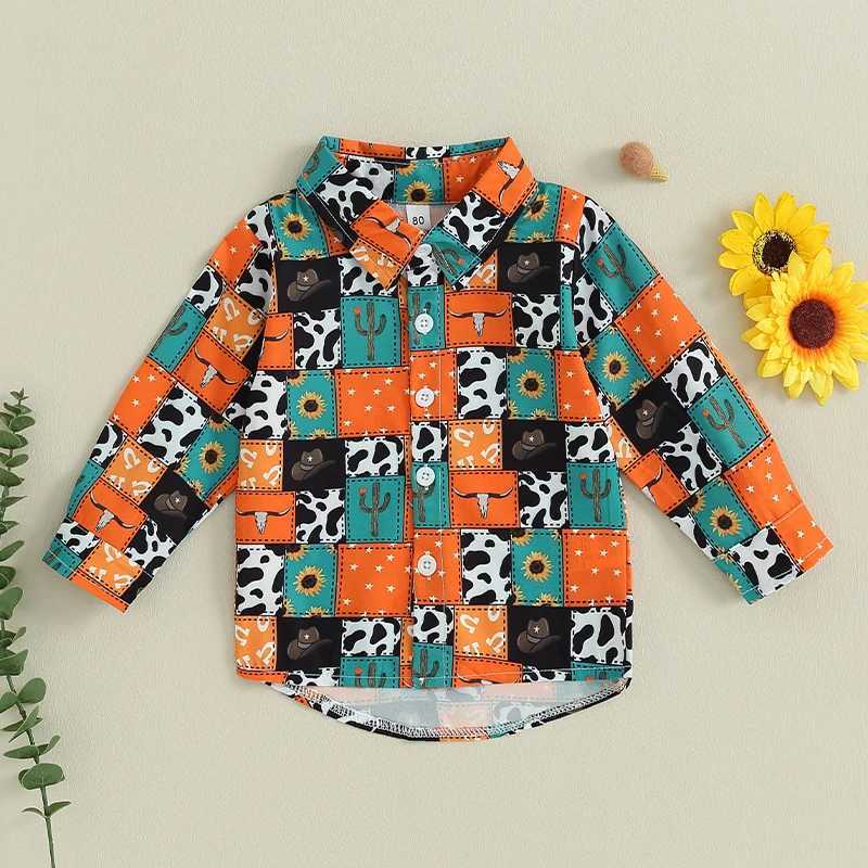 FOCUSNORM 0-4Y Preschool Boys Suit Top Long Sleeve Collar Denim Pattern Autumn Single CorsetW240729