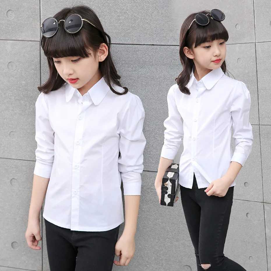 Girls White Blouse Solid Color Blouse Girls Casual Style Children Blouse Spring Autumn Girls Clothes 6 8 10 12 14W240729