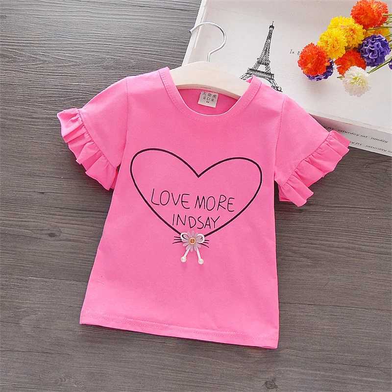 T-shirts Girl T-shirt Flare Short Sleeve Tee Tops Heart Print Kid Girl Clothes Sweet Pullover Casual Children Infant Outfit T Shirt A836L24729