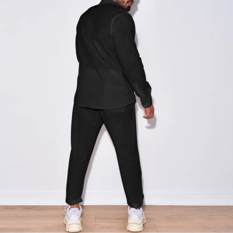 Autumn and Winter White Shirts Pants for Mens Suit Fashion Versatile Casual Sports Blouse Cargo Trousers Set Clothes 240819