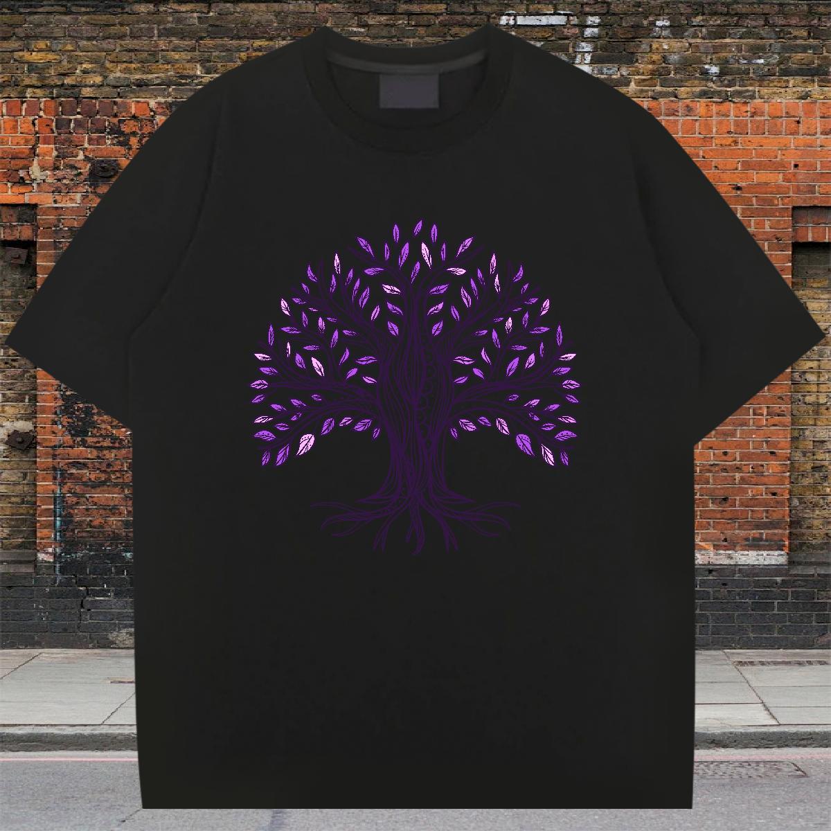 Free Shipping Men Tees 100% Cotton 230g Daily Outfit tree Graphic Short Sleeve Soft DIY T-Shirts for Men Tops