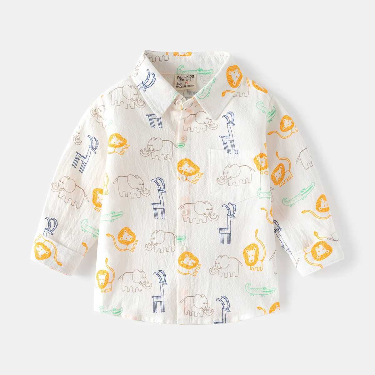 Cute animal boy shirt childrens cotton top long sleeved childrens clothingW240729