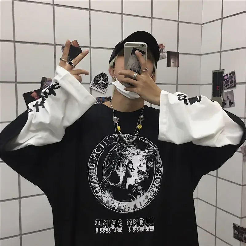 T-shirt for men Autumn Mens clothing Anime t-shirts Mens long sleeve t-shirts Loose Daily Print Oversized t shirt Gym Y2k tops 240812