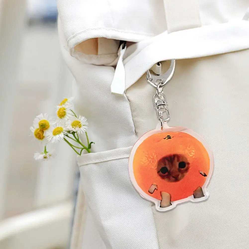 New Food Cat Happy Cat Keychain Cute Apple Cat Head Link Chain Popular Bookbag Hanger Funny Bag Accessories Fashion GiftsL240729