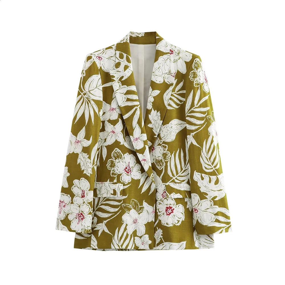 Aoaiiys Print Pants Suits for Woman Blazer Floral Long Sleeve Coat Two Piece Sets Office Lady 2 Pieces Women Outfits 240729