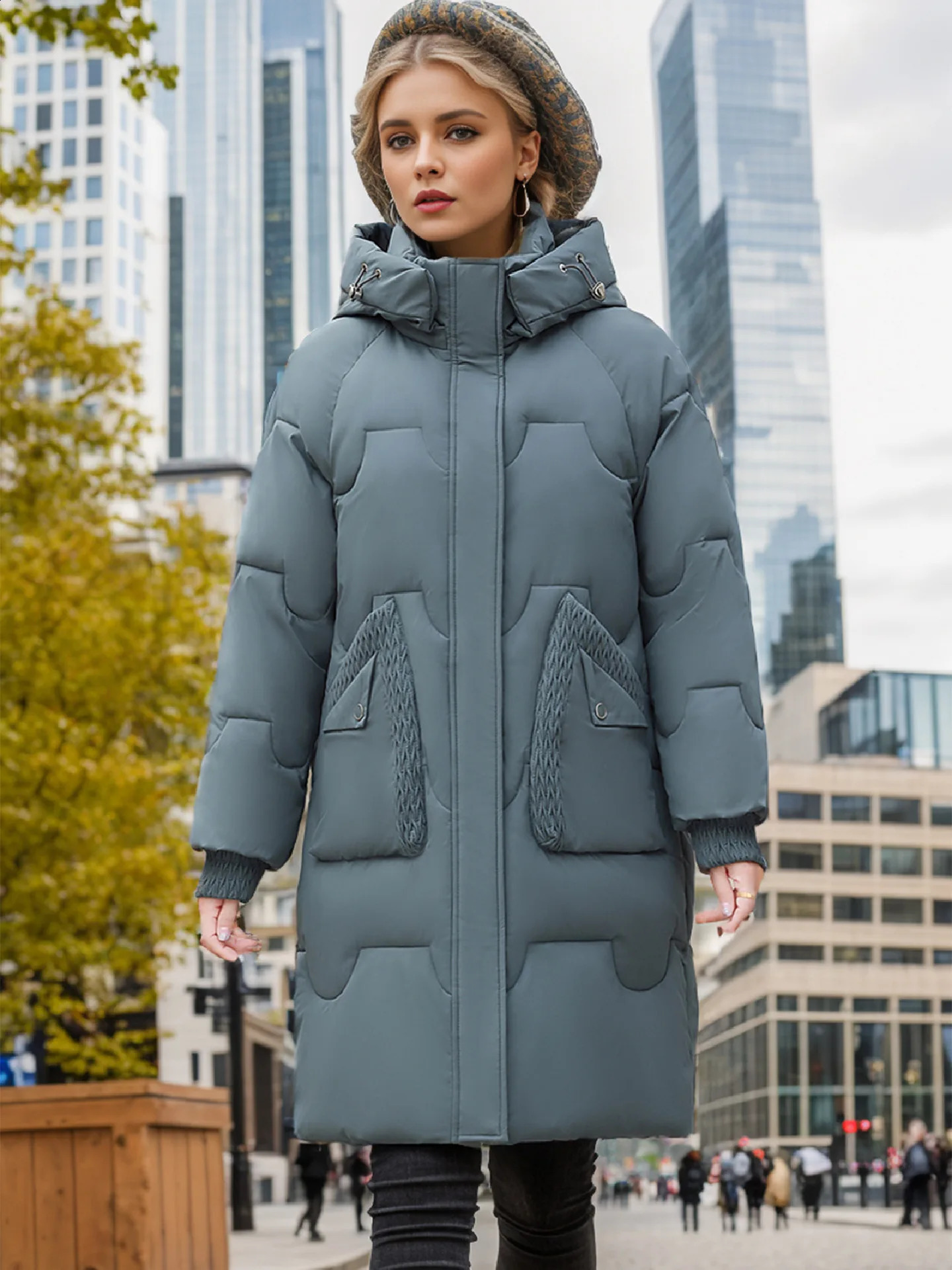 Thicken Winter Parka Woman Long Jacket Hooded Warm Loose Zipper Pockets Snow Wear Fashion 2024 Woman Padded Coat 240729