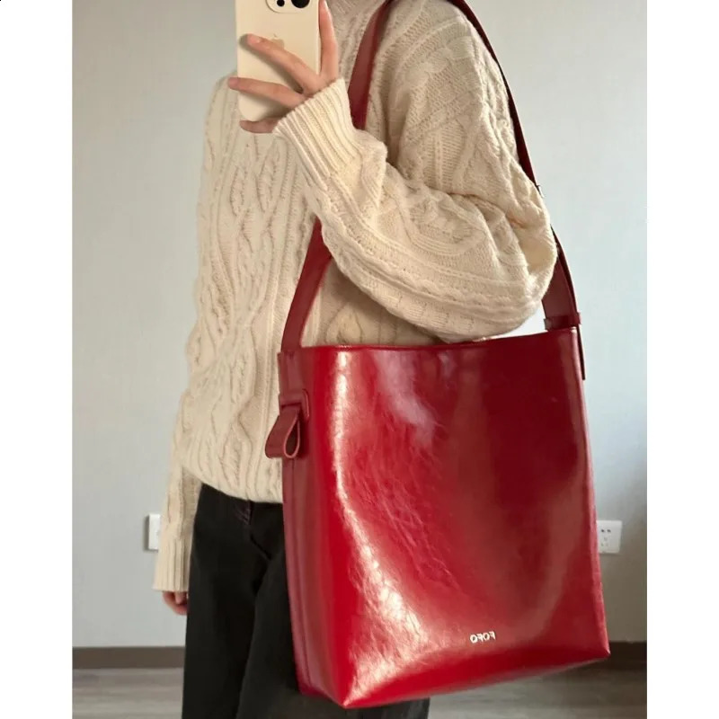 JIAERDI Vintage Red Tote Bag Purse Women High Street Leather Large Capacity Casual Crossbody Bags Female Retro Messenger Y2k 240729