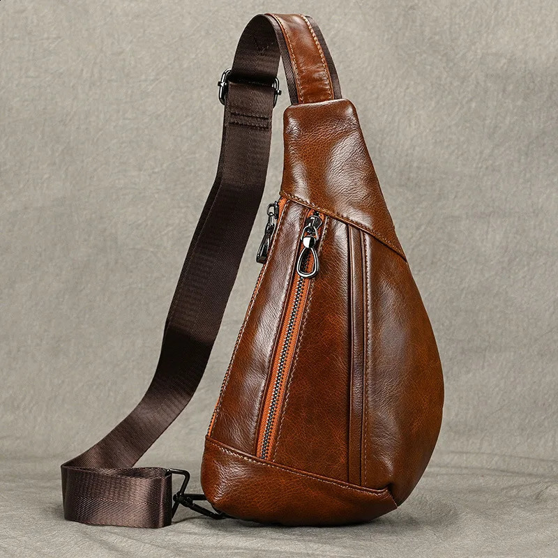 Luufan Soft genuine Leather Mens Chest Bag Male Mini Shoulder Crossbody Bag Anti Theft Chest Pack Men Outdoor Summer Sling Bag 240729