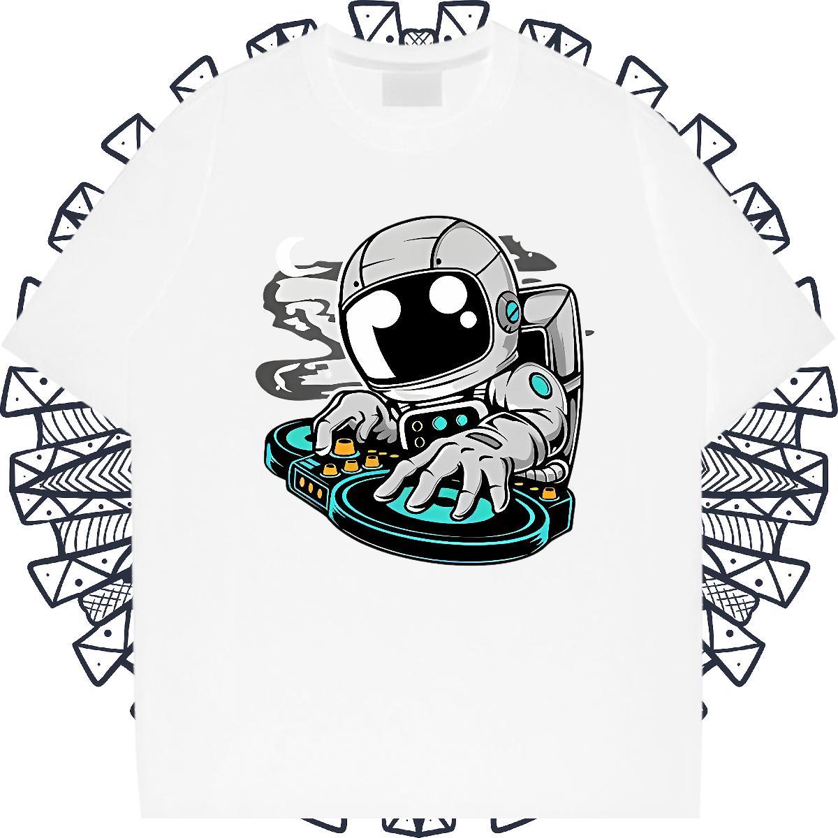 Cool Men Tops Tees 230g Cotton Street spaceman Skull Short Sleeve O-Neck Fashion T Shirt For Man Polos