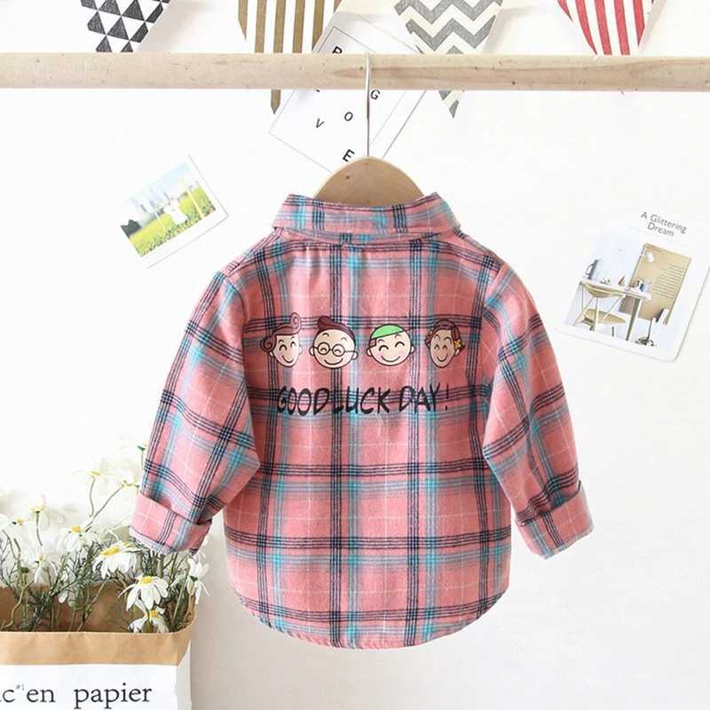 Fashion plaid casual thin shirt for children boys and girls cotton soft long sleeved T-shirt for children four seasons school topW240729