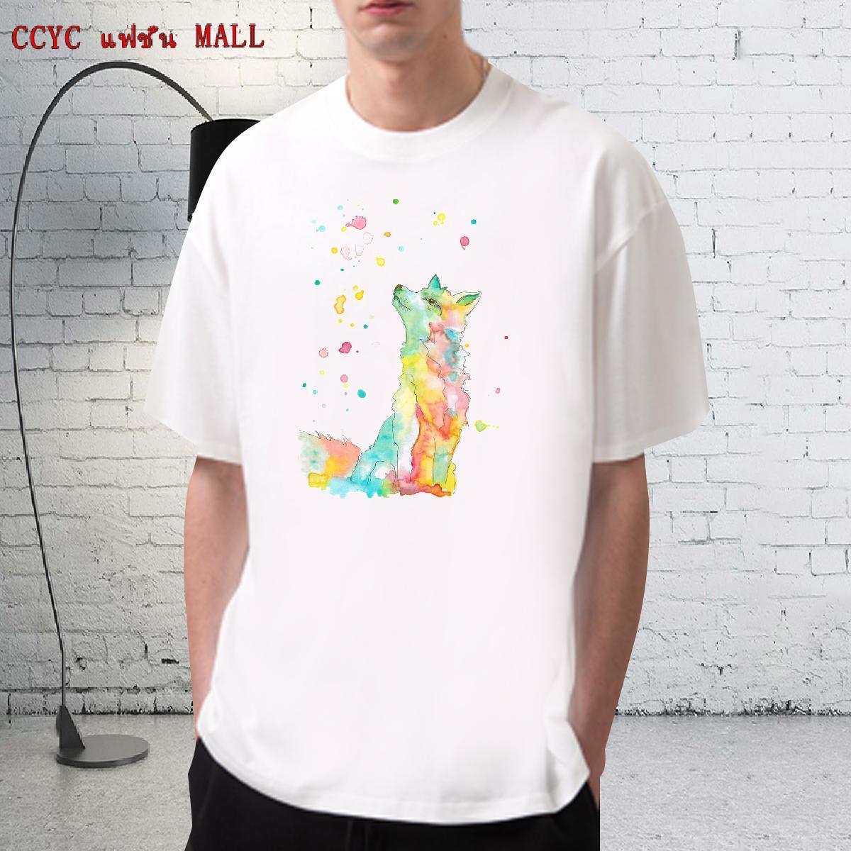 Loose Fit Men Tops Tees 100% Cotton 230g Hip Hop wolf Plus Size Custom Short Sleeve Soft Brand Man T Shirts Clothings