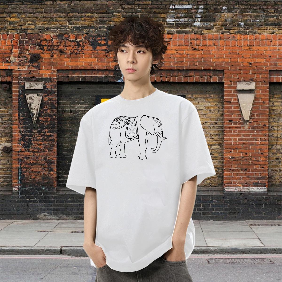 TOP Quality Couples T Shirts 230g Pure Cotton Daily Outfit elephant Skull Breathable Short Sleeve Casual New T Shirts Men Tops