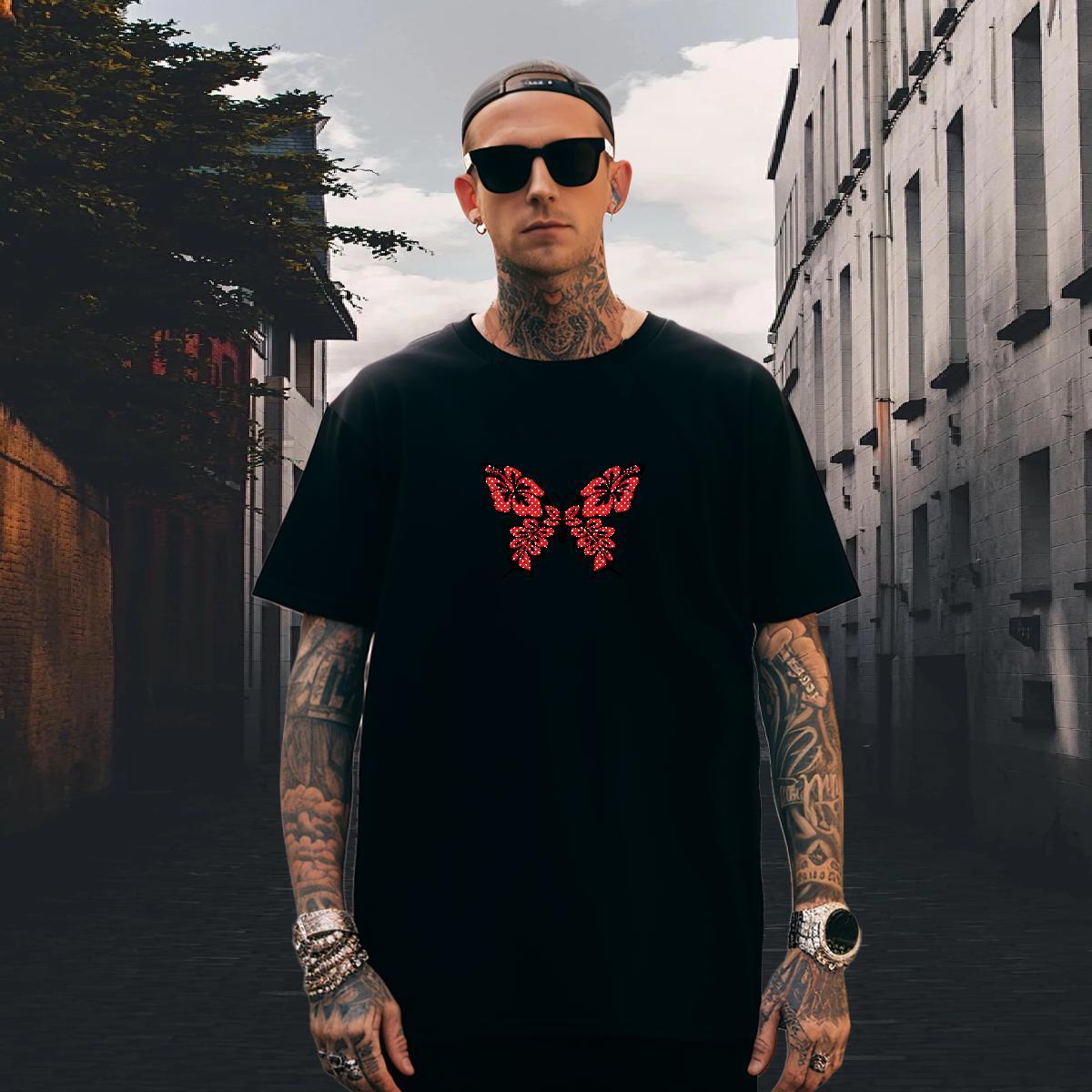 TOP Quality Men Tshirts 230g Pure Cotton Casual Daily Wear Butterfly DIY Breathable Fashion Casual Mens T Shirts Tee Shirt