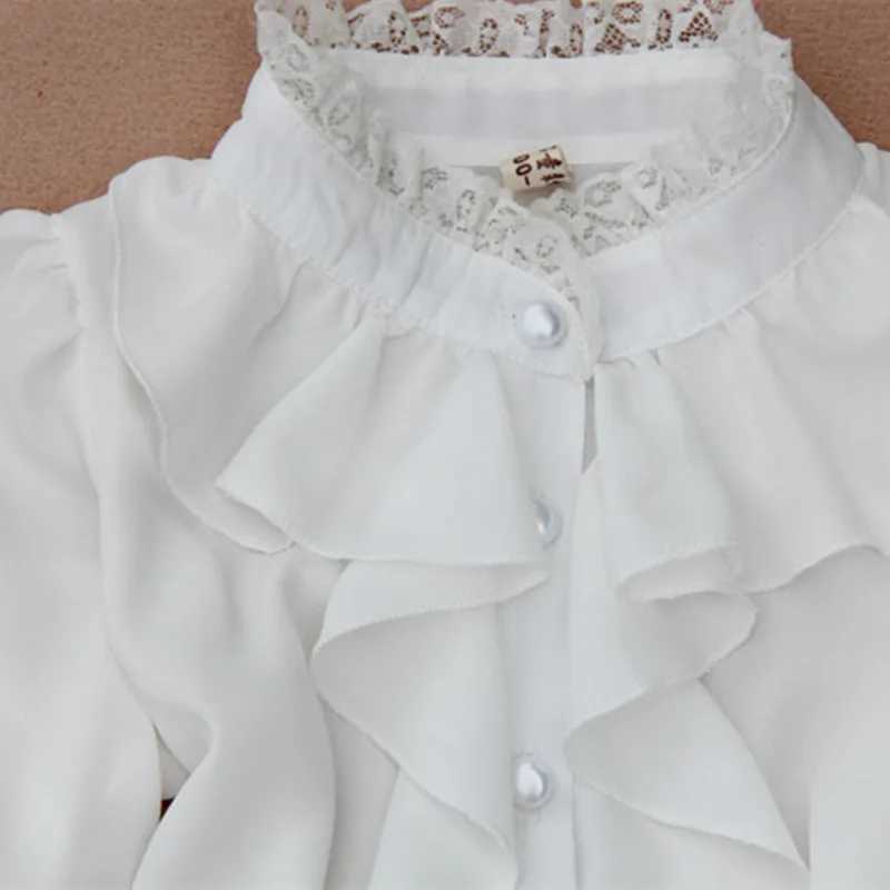Spring/Autumn 2024 2-16 Y Chiffon Lace Baby Big Girl Shirt White Dress Childrens Long Sleeve School Girl Shirt Childrens Top JW0263W240729