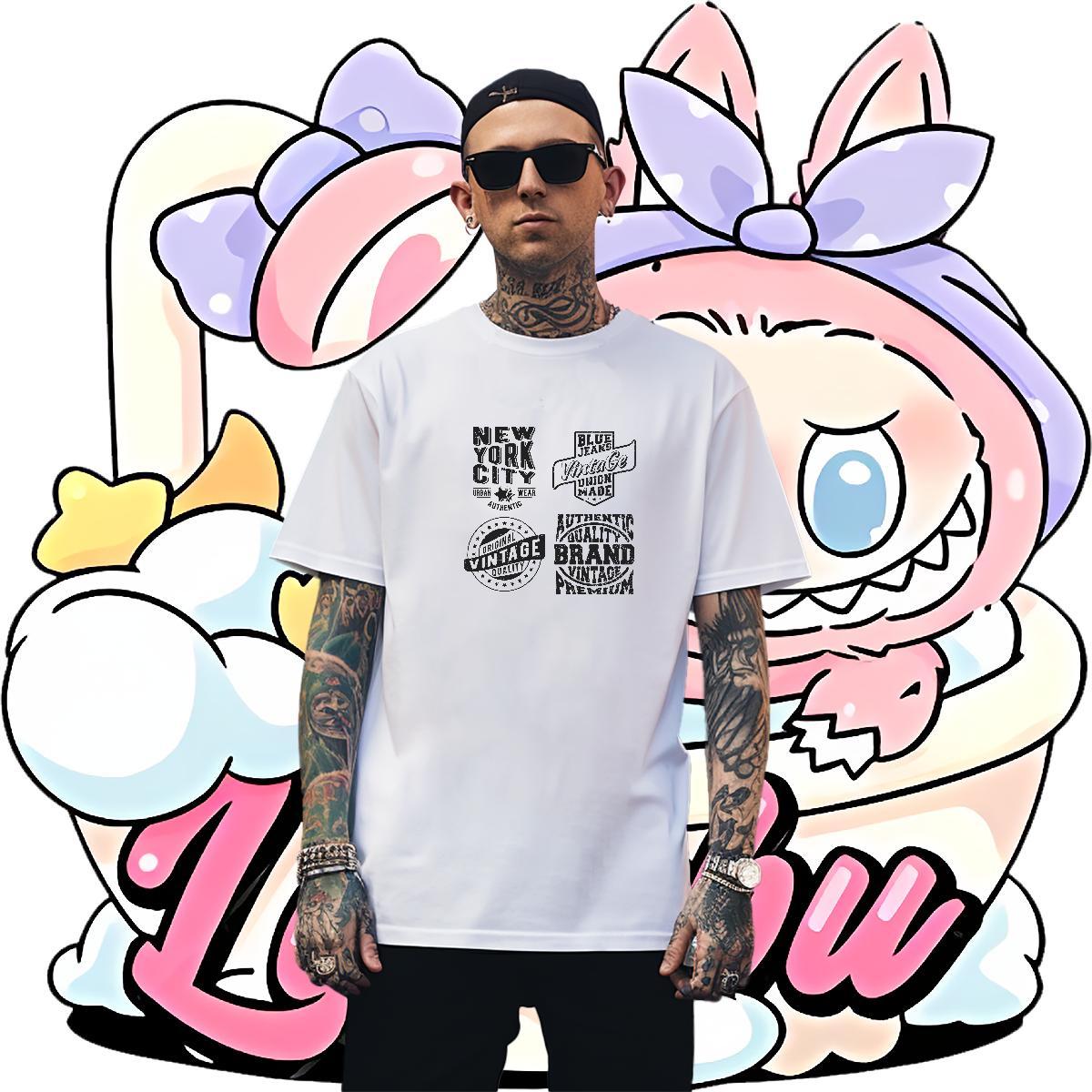 Cool Design Men Tshirts 230g Cotton Summer Casual letter Anime Print Round Neck Short Sleeve Fashion Casual T Shirts Men Wear
