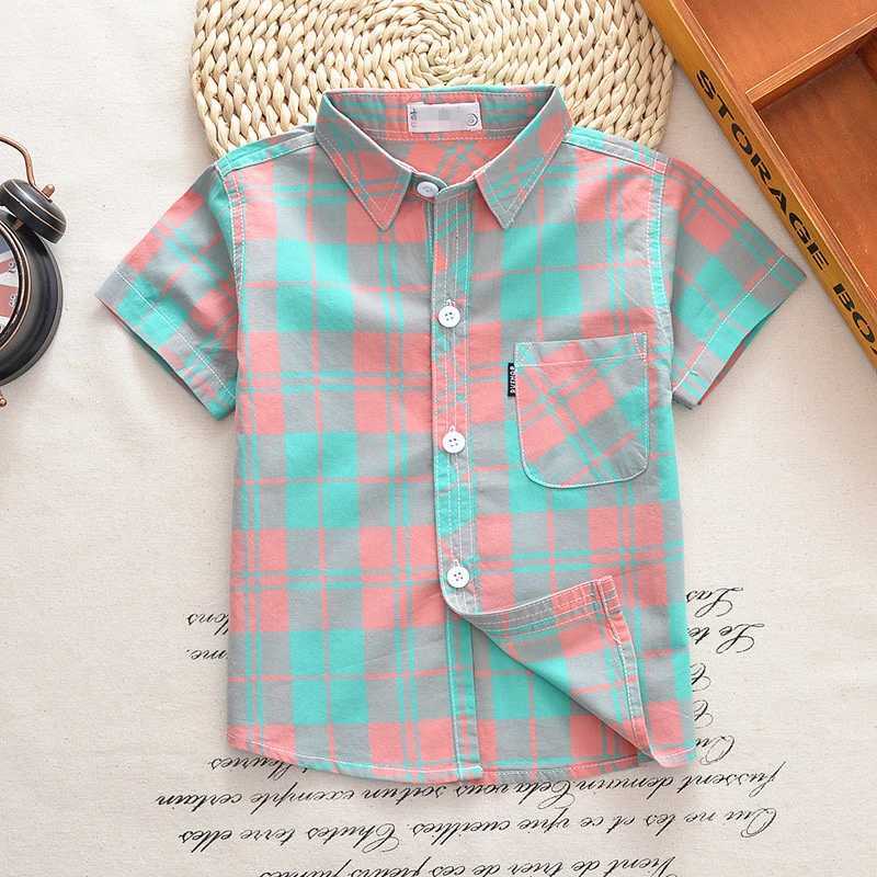 New boys shirt childrens cotton shirt pure cotton shirt childrens clothing fashionable girls short sleeved shirt 1-12TW240729