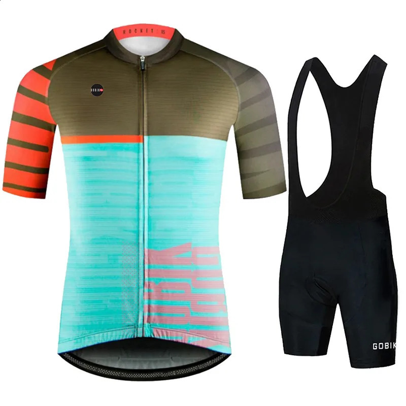 Gobikful Mens Cycling Clothing Set Breathable Short Sleeve Sports Team Training Jersey Blue Color For Summer 240722