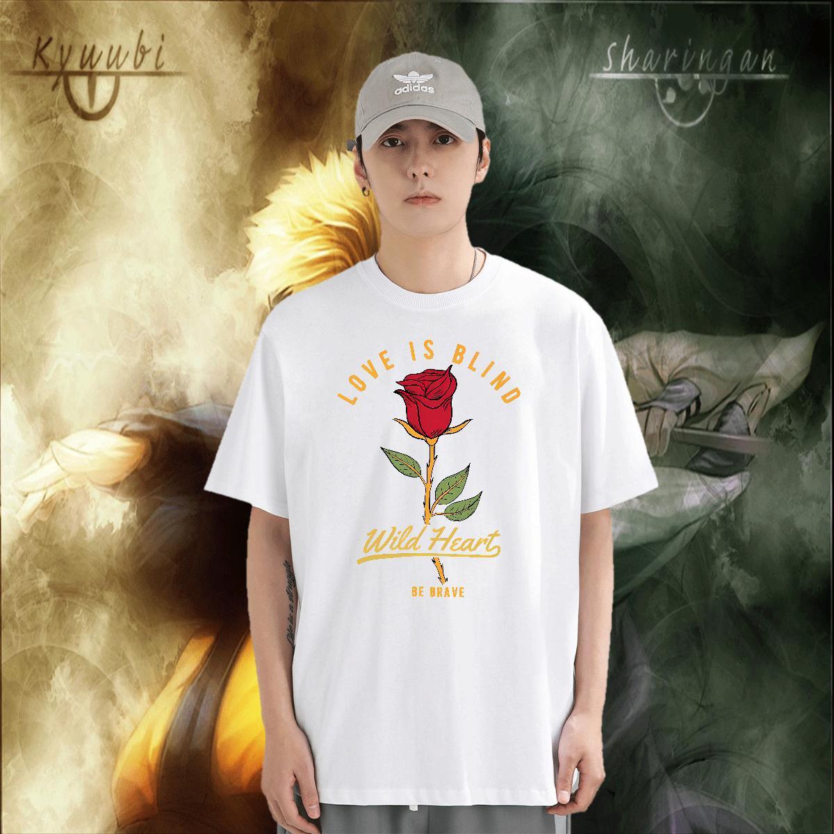 Loose Tshirt for Man Woman 230g 100% Cotton Beach flower Skull Crew Neck Breathable Classic T Shirt For Man Clothings