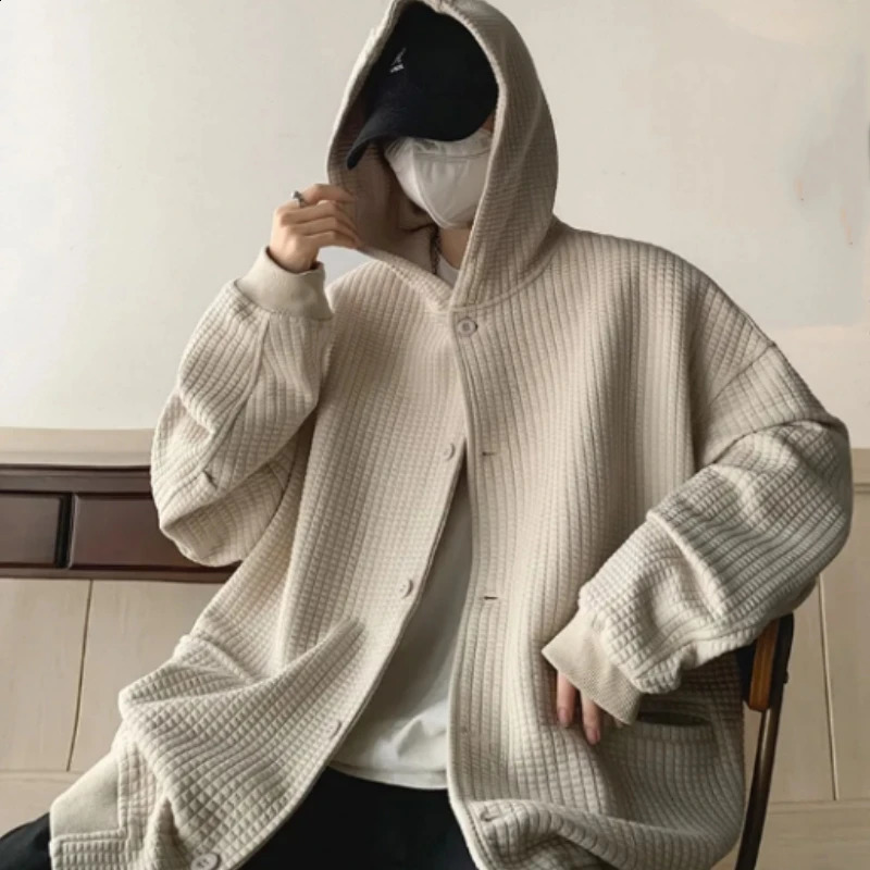 High Quality Mens Waffle Sweatshirt Korea Version Hooded Couple Coat Ins Hop Thickened Harajuku Men Women Jacket Oversize M-3XL 240729