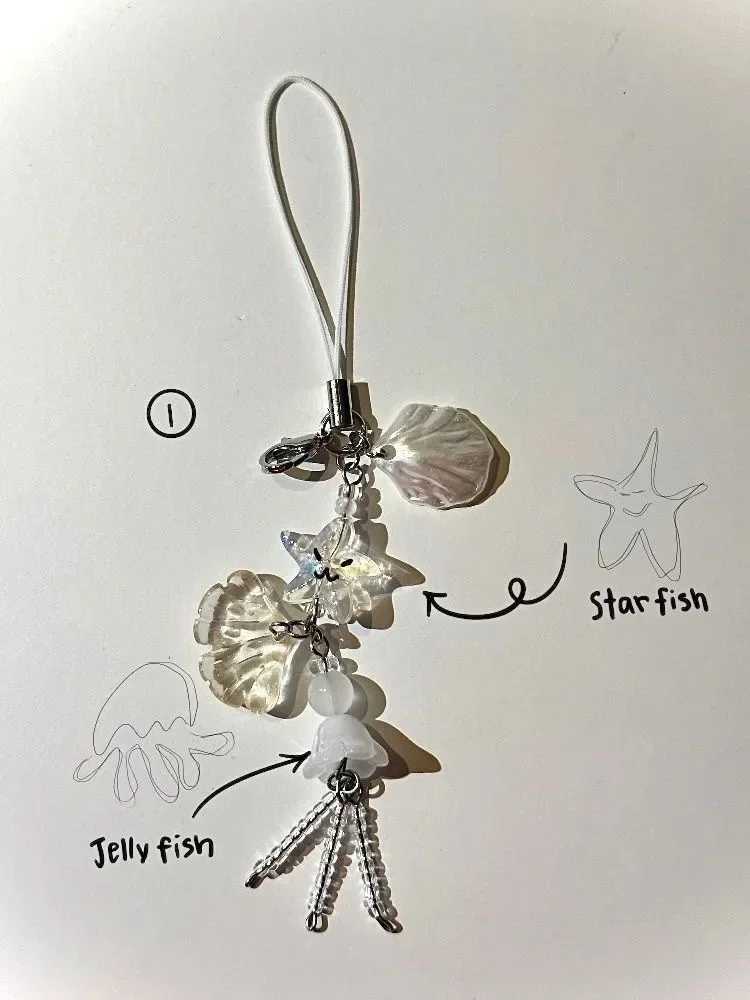 Summer Ocean Style Cute Phone Charm Strap Seashell Jelly Fish Pendant Key Strap Lanyard Girl Woman Bag Keychain Keycord Gift Y2KL240729