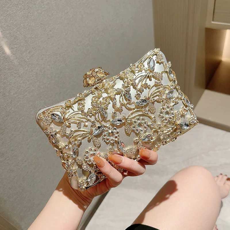 Hollow Rhinestone Evening Bag Elegant Box Clutch Purse Womens Handbags For Party Prom WeddingXJ240729