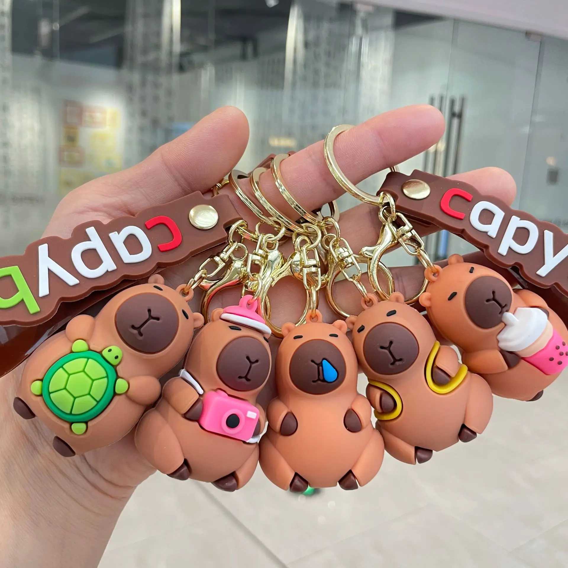 Capybara Rodent Capybara Pvc Pendant PVC Simulation Capybara Pvc Keychain Cute with Turtle Capibara Anime KeyringL240729