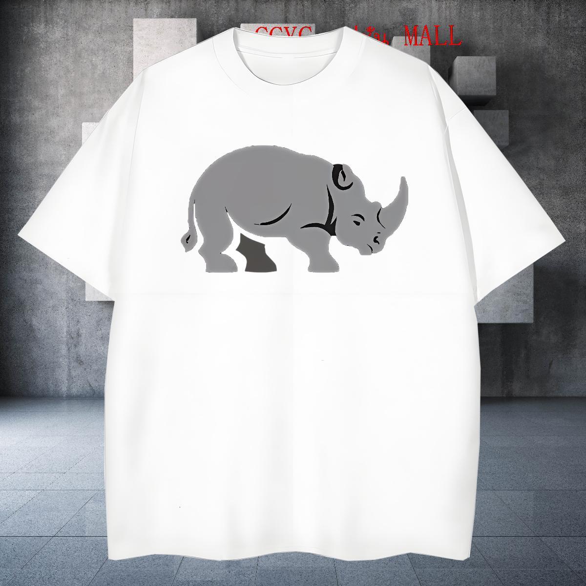 Loose Men Tops Tees 230g Cotton Daily Outfit rhinoceros Anime Print Breathable Crew Neck 2024 New Men T Shirts Polos
