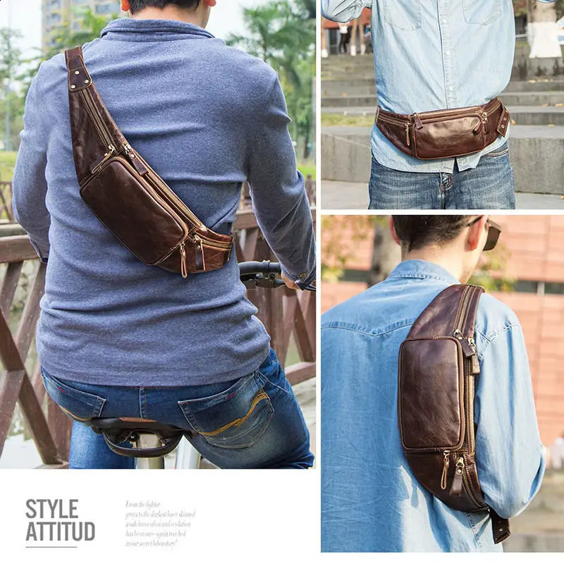 Luufan Crazy Horse Leather Mens Waist Bag Mini daily Fanny Chest Pack Cowhide Belt Bag Male Travel Waist Bag For Phone Pouch 240729