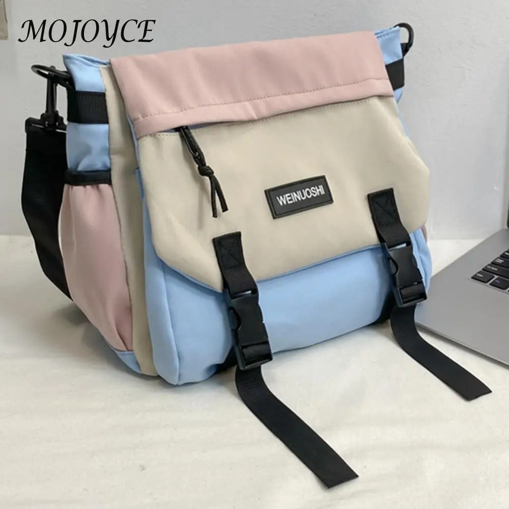 Unisex Student Messenger Bag Large Capacity Simple Postman Contrast Color Nylon Satchel for College Travel Business y240816